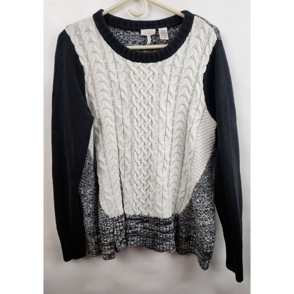 LOGO by Lori Goldstein Sweaters - LOGO Lori Goldstein Black White Cable Knit Pullover Sweater Size Large
